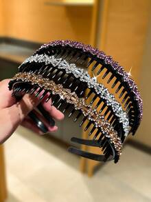 3er Set Damen Luxus Strass Schleife Haarreifen, Vintage eleganter Stil, Haaraccessoires mit rutschfestem Zahndesign, geeignet für Lässig, Einkaufen, Reisen, Dating Haarreifen - Verschiedenfarbig - Übersicht 7