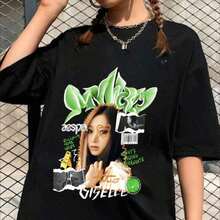 Camiseta Gráfica Giselle My World  Girl Group, Camiseta Vintage, Camiseta Aespa - Negro - Ver 1