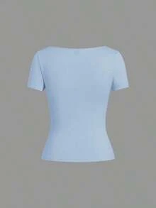 Set de 3 camisetas de punto para mujer, multicolor, camisetas básicas de primavera/verano para mujer, tops ajustados básicos, paquete de tops básicos, tops básicos para mujer, tops de ajuste ceñido, tops básicos, tops de mujer de cuello cuadrado, tops de verano para mujer, tops de manga corta para mujer, tops de verano para mujer, camisetas de mujer - Multicolor - Ver 9