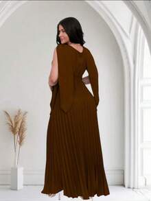 Long Pleated Party Dress - Óxido marrón - Ver 2