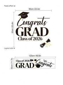 2026 Graduation Party Stickers, Suitable For Background Letters, Removable Self-Adhesive Party Stickers, Graduation Stickers, Applicable For Balloon Arch Decoration, Party Signage, Wall Decor (Black) - Multiple Styles - View 13