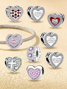 1pc Fashion Sparkling Heart Pendant Charm Bead Suitable For Women's Bracelet, Jewelry Making And Daily Decoration, Girls Accessory - Silver - View 9
