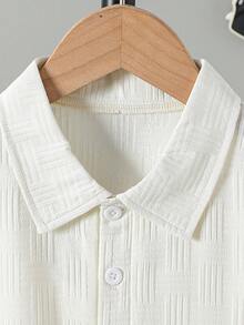男孩學院風復古紋理布料短袖 Polo 衫，適合返校季、生日派對、晚宴、表演、婚禮、洗禮、開幕式等場合，男孩夏季穿著 - 杏色 - 查看 3
