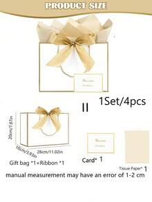 Bộ 4 món quà tặng, bao gồm 1 túi quà, 1 giấy lụa, 1 thiệp có ruy băng, túi mua sắm, túi đựng có quai xách, túi tote trang trí nơ, thích hợp cho bé gái, đám cưới, tiệc tùng, Giáng sinh, Lễ Tạ ơn, Năm mới, sinh nhật, Ngày lễ tình nhân, phù dâu, bạn gái, họp mặt và các dịp khác. - Nhiều màu 4 - Xem 14
