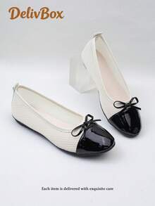Schwarze Mesh-Ballerinas mit Schleife für Mädchen, atmungsaktive, praktische Pendlerschuhe - Schwarz und Weiss - Übersicht 1