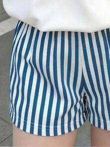2pcs/Set Girls Lemon Bow Print T-Shirt And Vertical Stripe Shorts Set, Spring/Summer Outfit - Yellow - View 5