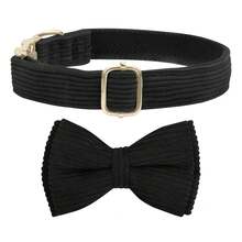 Kalung Anjing Corduroy dengan Dasi Kupu-kupu, Kalung Anjing Dasar Lembut dengan Pengait Cepat untuk Anjing Kecil, Sedang, dan Besar, Kalung Anjing yang Dapat Diatur - Hitam - View 1