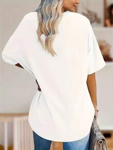 Plus Size - I Was Told There Would Be A Handbag Print.| Casual Crew Neck Sweater For Everyday Wear, Comfortable And Soft Women's T-Shirt, Crew Neck, Slightly Stretchy Fabric, Loose Fit, Regular Sleeves. - 白色 - 查看 2