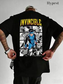 Camiseta de Estilo Manga para Hombre con Estampado de Cómic Invencible, 100% Algodón, Corte Holgado, Ideal para Primavera y Fanáticos del AnimeCómodo y perfecto para el uso diario. - Negro - Ver 3