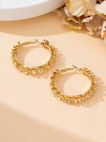 1 Đôi bông tai kim loại hình hoa nhỏ nhắn, thanh lịch, sang trọng, kiểu dáng nghỉ hè dành cho nữ - Vàng - Xem 2