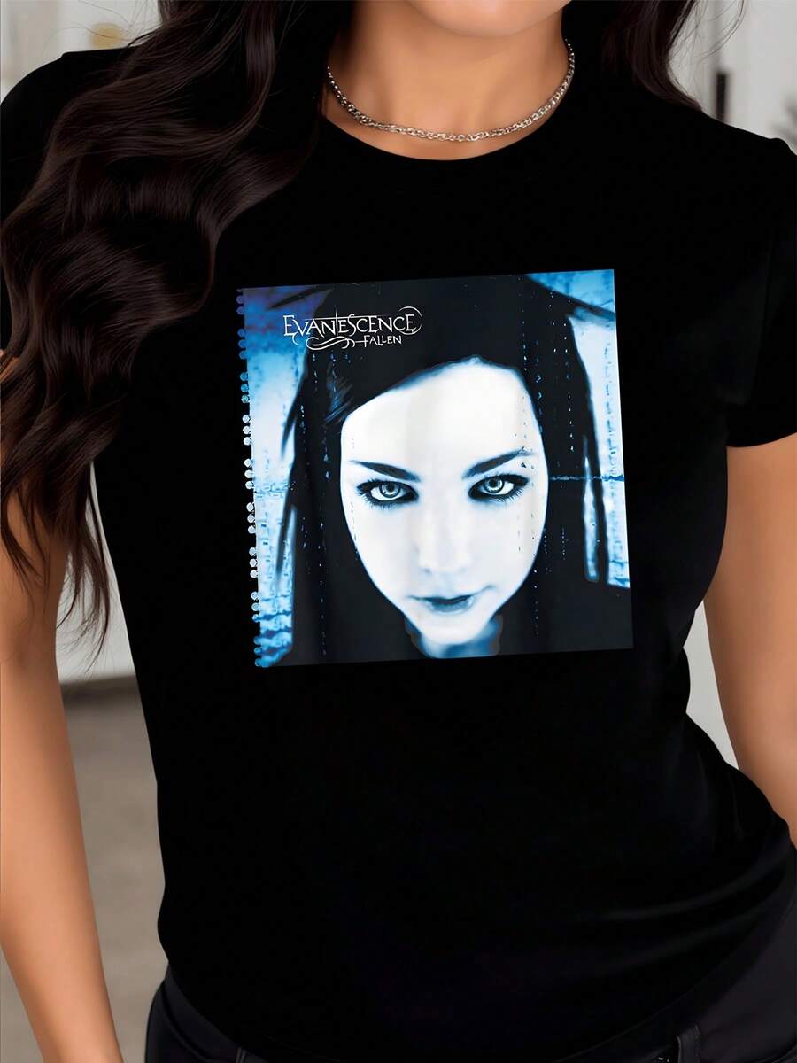 Blue Figure With Rain Details Symbolizing Melancholy And Inner Strength Reflected In Cool Tones And Soft Lines. Modern Women's T-Shirt With Elegant Artistic Style For Everyday Wear. - 黑色 - 查看 1