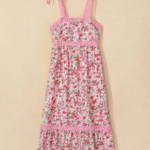 Bohemian Style Multicolor Floral Lace-Up High Waist Dress, Summer Vacation Elegant - Lila Púrpura - Ver 6