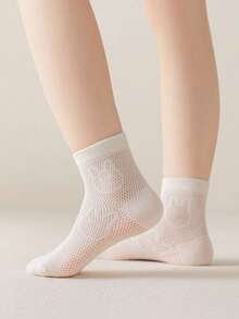 5 Pairs Kids Solid Color Socks, Cute Rabbit Design, Breathable Mesh, Unisex Boys Girls Toddler Mid-Calf Socks, Suitable For Daily Wear - Multicolor - View 4