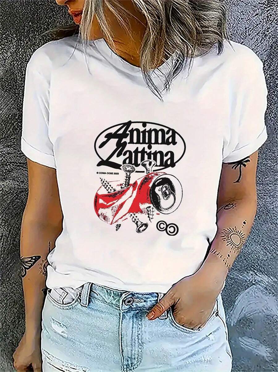 Women's T-Shirt With Gothic Anime Print - Japanese Anime Inspired Design With Anima Saitana Lettering And Manga Characters - Soft And Stretchy Crew Neck For Casual Wear, Gym And Comfort In All Seasons - Machine Washable Anime Fan Clothing - 白色 - 查看 1