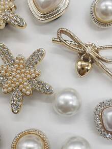16PCS Golden Bowtie Star ABS Shoe Charms Accessories Bling Rhinestone Heart Clog Shoes Buckles DIY Decorations Faux Pearl Shoe Clips Ornaments - Multicolor - View 5