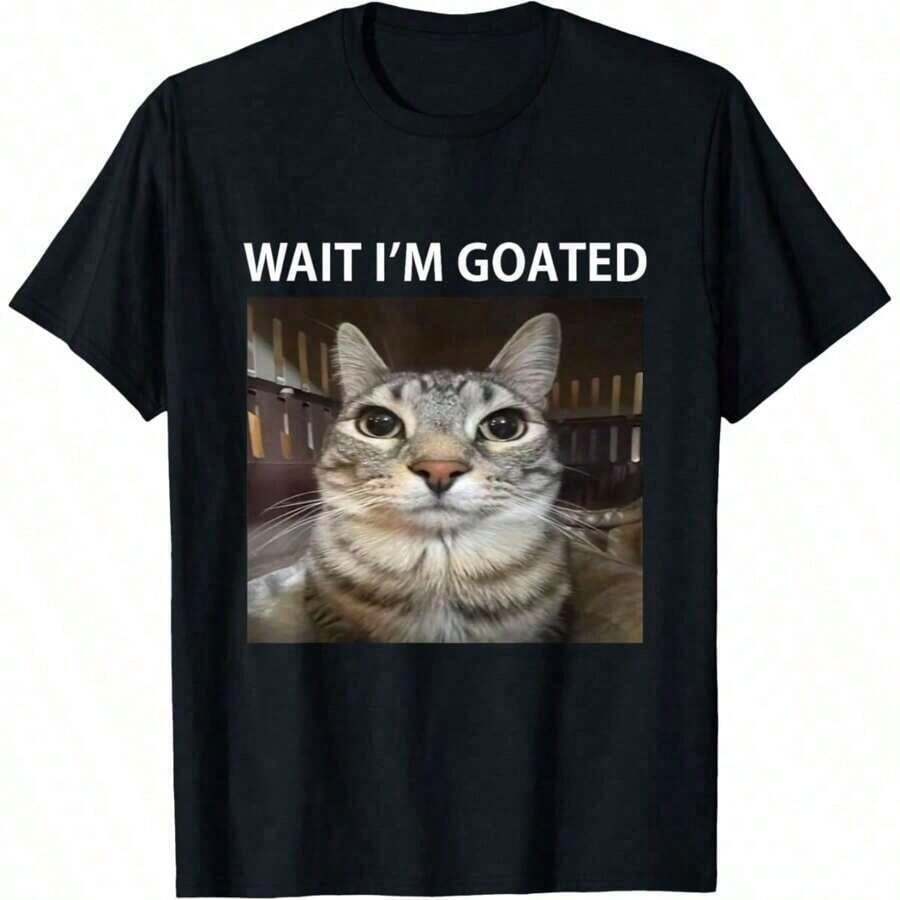 Camiseta con meme de gato "Wait I'm Goated Silly" para mujeres, estilo New York - Negro - Ver 1