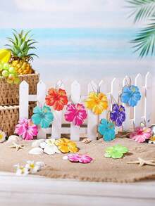 6/12pcs Spring Floral Bamboo Hanging Decor, DIY Craft, Tropical Flowers, Hawaiian Flowers, Party Decoration, Wreath Decor, Pre-Drilled With Rope, Suitable For Wall, Window Decoration, Summer Party Supplies - Multiple Styles - View 7