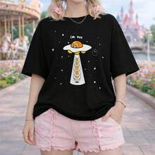 UFO I'm Out Uni Shirt, Sweahirt, Hoodie, Kawa Lazy Egg Anese Tee, Birthday Gift For Anime Lovers220g Heavyweight 100% Cotton T-Shirt. Butterfly Print. Unisex Sizing. Round Neck Inspirational T-Shirt. Cute And Beautiful Y2K-Inspired Summer Top, Perfect For The Outdoors, Home, Work, Or Street Wear. Casual, Loose-Fitting Everyday T-Shirt. - 黑色 - 查看 1