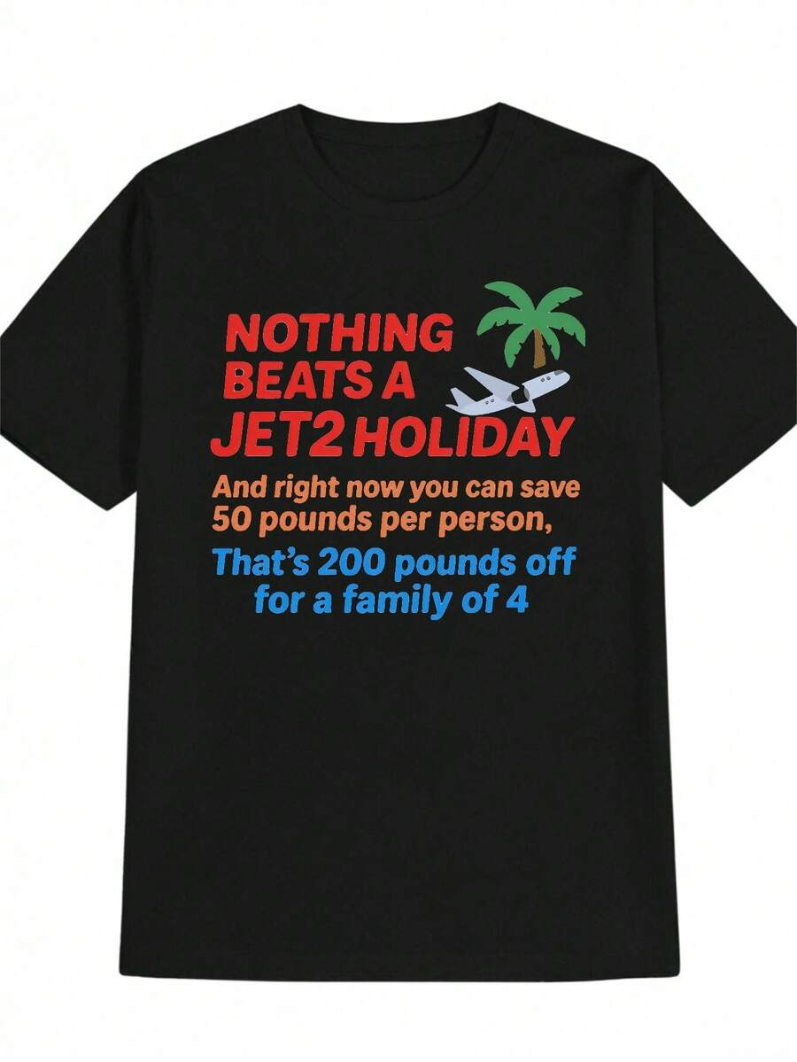 En comparación con las vacaciones Jet2, ambas son falsas.Las camisetas casuales para hombre presentan estampados divertidos y animados, lo que las convierte en prendas versátiles y excelentes regalos para hombres.blusas para mujer, blusas, blusas, playeras de mujer, tops de mujer, tops, unisex. - Negro - Ver 1