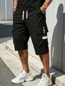 Pantalones cargo casuales y de moda para hombres de talla grande, pantalones capri deportivos para exteriores unisex, para verano - Negro - Ver 1