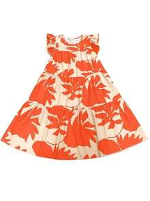Vestido informal con estampado floral y dobladillo con volantes para vacaciones de primavera/verano - Naranja - Ver 9