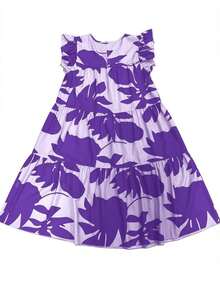 Casual Dress With Floral Print And Ruffled Hem For Spring/Summer Holidays - 湖藍色 - 查看 2
