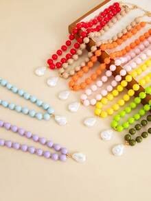 1pc Bohemian Style Geometric Colorful Acrylic Beaded Asymmetric Baroque Faux Pearl Pendant Charm Jewelry Necklace, Luxurious & Elegant, For Wedding, Banquet, Vacation, Party, Daily Casual, Street Style, Women, Couples, Holiday, Birthday, Versatile Necklace Gift - Necklace - View 9