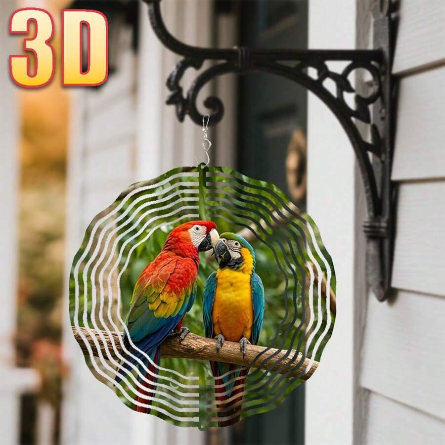 1 pieza 3D "Dos loros de colores posados en una rama" - 10 X 10 pulgadas Gancho giratorio, Decoración de móvil creativo DIY de 360°, Adecuado para todas las estaciones (Colgante no incluido), Estilo aleatorio