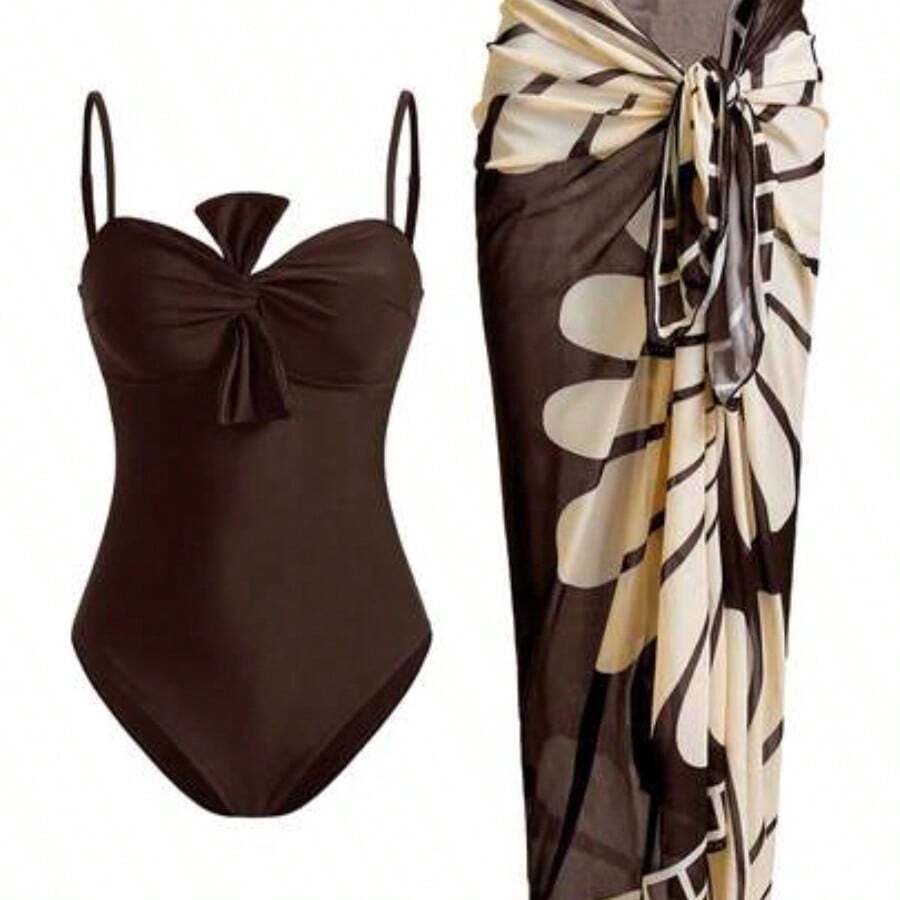 Swim Oasis Women Vacation Beach One-Piece Swimsuit With Cover Up Skirt For Summer - Multicolor - Ver 1