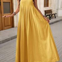 Women's Loose Solid Color Woven Dress, Suitable For Spring/Summer Vacation Solid Color Dress Green Maxi Dress Summer Dress - Neblina azul - Ver 3