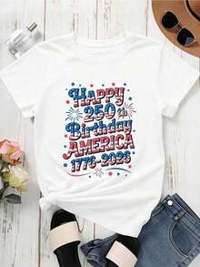 TrendyHappy Camiseta Patriótica para el 250º Aniversario de la Independencia de Estados Unidos 1776-2026, Camiseta Gráfica Blanca para Mujer, Diseño de Bandera de EE. UU., para Uso Diario - Blanco - Ver 4