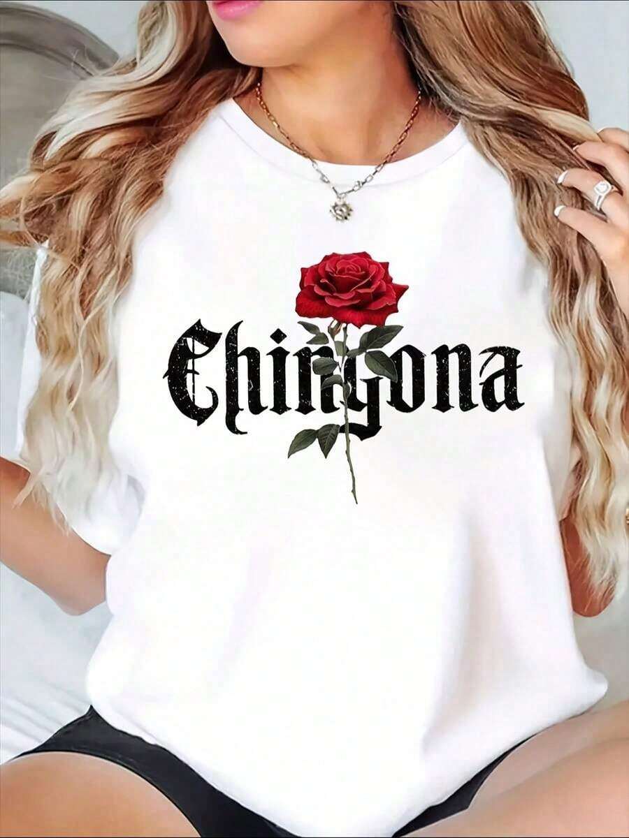 One Piece Of ChirYona Women's Rose Print T-Shirt, Casual Wear For Everyday Outfits And Special Occasions. It's A Perfect Gift For Friends And Family On Any Holiday Or Special Occasion. 180g 100% Cotton. - 白色 - 查看 1