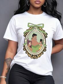 Retrato colorido con marco dorado y lazo verde que simboliza unión y alegría familiar entre amigos sonrientes camiseta para mujer cómoda y moderna - Blanco - Ver 6