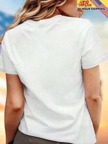 1 pieza Camiseta "More Amor Por Favor" para mujer, camiseta con estampado gráfico lindo, regalo, top casual suave de verano, imprescindible de moda, camiseta de manga corta con estampado de letras, casual para uso diario al aire libre, 180g, 100% algodón. - Blanco - Ver 3