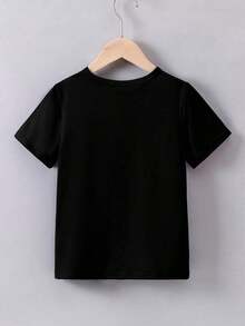 1 pieza de camiseta de manga corta con cuello redondo y estampado de eslogan simple para niño, modelo 356T, 210g, 100% algodón, los diseños están impresos. Unisexo. - Negro - Ver 2