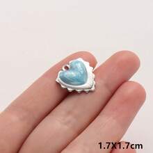 2pcs Pearlescent Blue Enamel Sacred Heart Pendant, 304 Stainless Steel Holy Heart Charm, Jewelry Making Supplies, Vintage Fashionable Charm For Necklace, Earrings, Bracelet, Handbag Personalization, PVD Plated, Unisex - Geometry - View 13