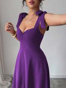 elegante y romántico para mujer con lazo decorativo en la cintura y corte evasé sin mangas - Morado Violeta - Ver 6