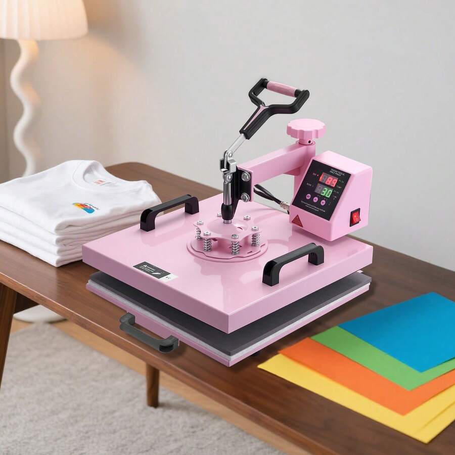Heat Press Machine, 15 X 15 Inch, 8 In 1 Heat Transfer Machine With 6-30 Oz Tumbler Press, 360° Swing Away T-Shirt Pressing, Digital Precise Control, For T-Shirts/Mugs/Hats/Plates, Pink - Pink - View 1