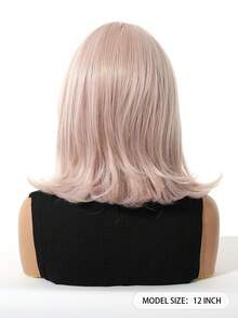 12-Inch Short Straight Wig, Pink Color With Layers And Bangs, Natural Straight Hair Texture, Retro Cosplay Style, Suitable For Multiple Occasions, Universal Size, Ideal For Halloween - 粉色 - 查看 3