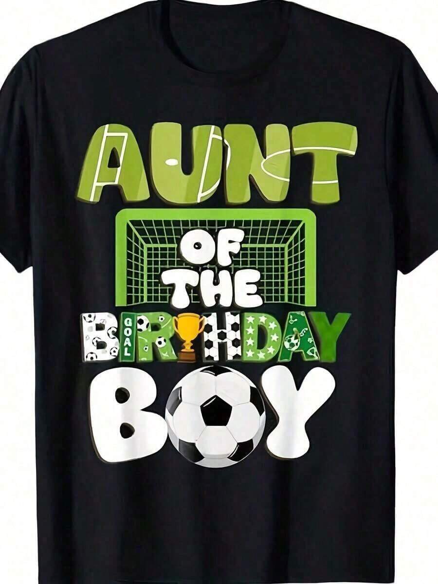 Camiseta de Tema de Fútbol para Hombre - Camiseta Gráfica ía del Cumpleañero - Tela Suave y Transpirable para Playa, Gimnasio, Camiseta de Fútbol, Ropa de Playa, Diseño Deportivo, Ajuste Cómodo, Top de Manga Corta - Negro - Ver 1