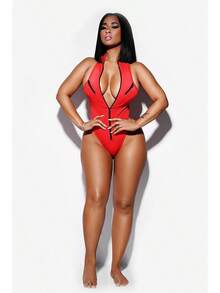 European And American Style Sexy Push-Up Bikini Women's One-Piece Zipper Swimsuit - 黃色 - 查看 8