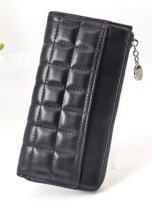 Billetera mini para teléfono, primavera/verano 2026, bolso de mano tipo embrague de moda con patchwork, portacartas multifunción con cierre de cremallera, accesorio de viaje ligero y compacto, regalo para vacaciones - Negro - Ver 7