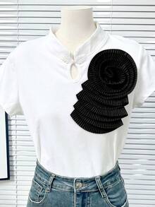 9 Color Options New Colorful 3D Pleated Fabric Exquisite Small Brooch, DIY Clothing Decor, Wedding Dress Accessory, Length: 24cm/Width: 14cm - A - View 8