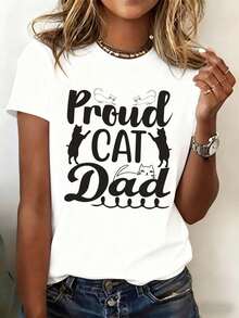 Camiseta de Papá de Gato Orgulloso |     Camiseta de Humor Divertido, 180G 100%, Blanca, Alta Calidad, Perfecta para Uso Diario, Diseños Únicos, Estampados de Verano, Adecuada para Primavera y Verano, Regalo Ideal de Año Nuevo para la Esposa - [Blanco] - Ver 1