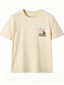 Women's Round Neck Printed Short Sleeve T-Shirt, Casual Loose Fit, Super Soft & Comfortable Fabric, Ins Street Fashion Style, Classic All-Match Graphic Tee, Breathable Lightweight Daily Basic Top, Perfect For Daily Wear, Casual Vacation, Office Commute, Outdoor Going Out, Weekend Gathering, Shopping And Leisure Activities, Ladies  Oversized Casual Pullover T-Shirt - 杏色 - 查看 3