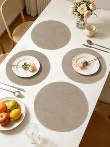 1pc Round Linen Coarse Burlap Placemat, Trivet, Heat Resistant Dining Mat, Suitable For Kitchen And Dining Room, Can Be Used As Wedding Tablecloth, Wedding Decor, Home Decor, Room Decor, Applicable For Wedding Banquet, Birthday Party, Family Gathering, Restaurant Decor - Multicolor - View 2