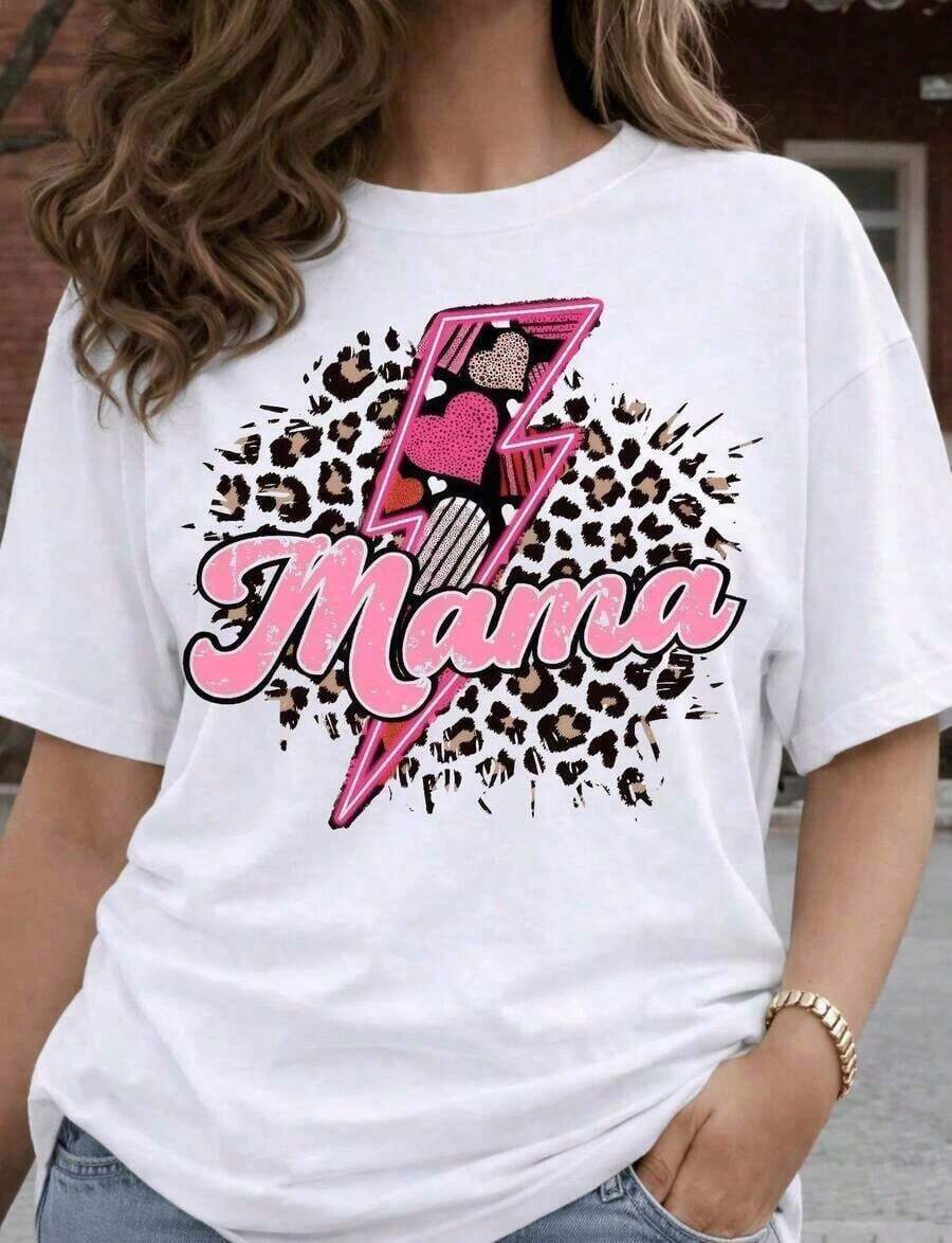 1 pieza Camiseta de manga corta estilo Y2K con estampado "Mama" en rosa para mujer, 100% algodón, cuello redondo, corte holgado, ropa de calle de verano para mujer, PUAY, Top de verano (tallas de EE. UU. ), ropa de moda para mujer, 180g, 100% algodón. - Blanco - Ver 1