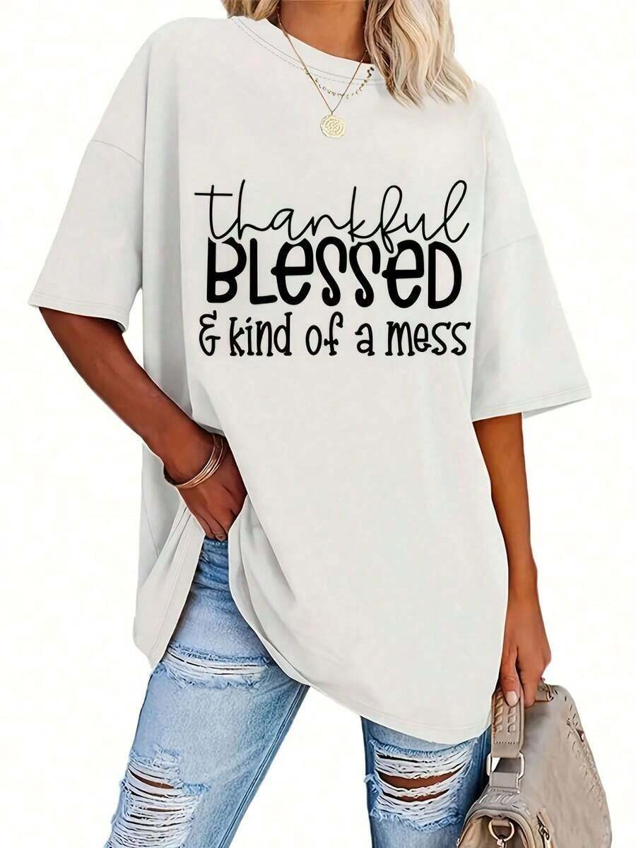 1 camiseta estampada, manga corta, cuello redondo, top casual para verano y primavera, ropa de mujer, 180g, 100% algodón, todos los diseños están estampados. Unisexo. - Blanco - Ver 1