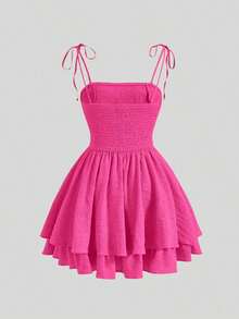 Vestido Con Tirantes Finos Y Estampado Floral Para Mujer - Rosa Fucsia - Ver 2