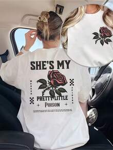 Ella es mi pequeña y bonita venena, camiseta casual de algodón. |   Cuello redondo, mangas cortas, corte holgado y transpirable, tela que absorbe el sudor, diseño de patrón geométrico, adecuado para ocasiones diarias e informales, camiseta de algodón puro. - Blanco - Ver 8